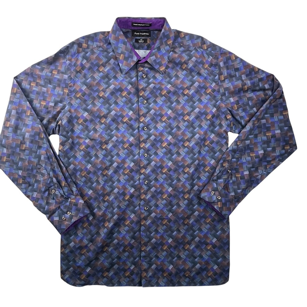 Paul Fredrick Men Classic Fit Long Sleeve Button Down Shirt XLT Geometric Print